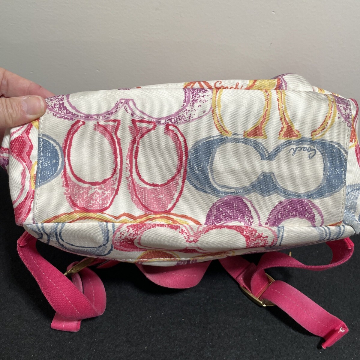 Coach Backpack Signature Scribble Poppy Canvas Hot Pink A1376