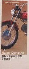 1972 Harley-Davidson ORIGINAL Sprint SS 350 Brochure Motorcycles