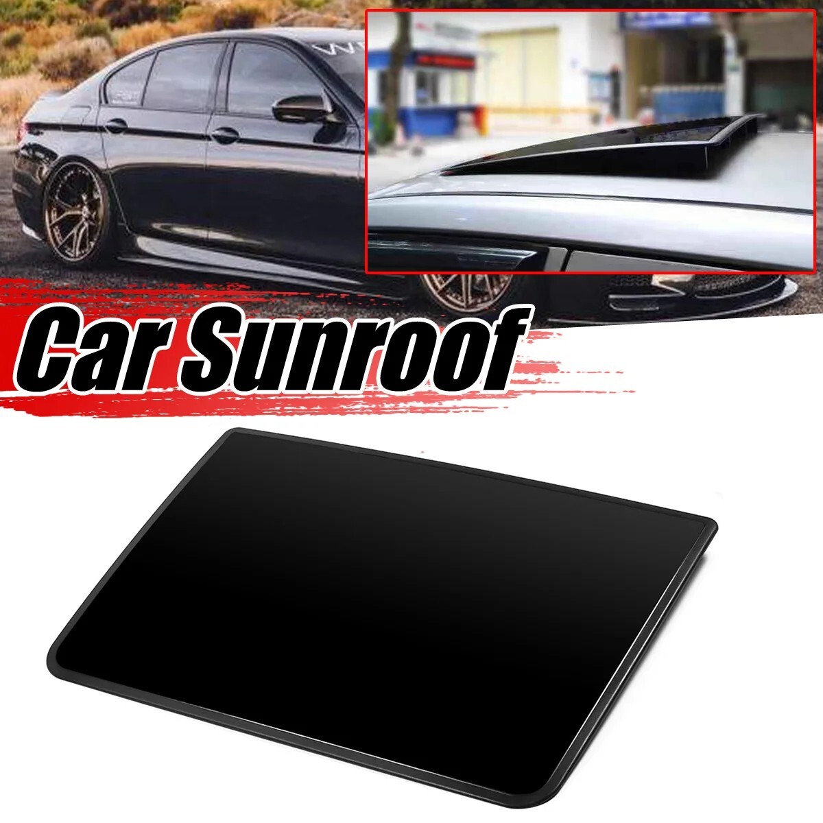 Fivestarautopartsupplier Universal Car Sunroof Cover – ABS Plastic, Glossy Black, DIY Decoration