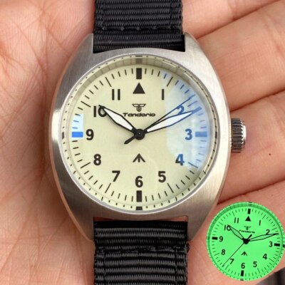 36mm Retro Style Tandorio Silver Watch Men Japan NH35A Automatic Full Luminous