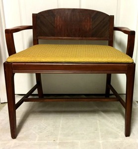 Antique Mahogany Finish Wood Vanity Upholstered Bench Piano Seat