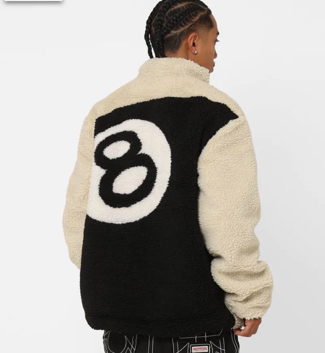 Stussy 8 Ball Sherpa Fleece Reversible Jacket Cream/Black - Multiple Size  S-2XL