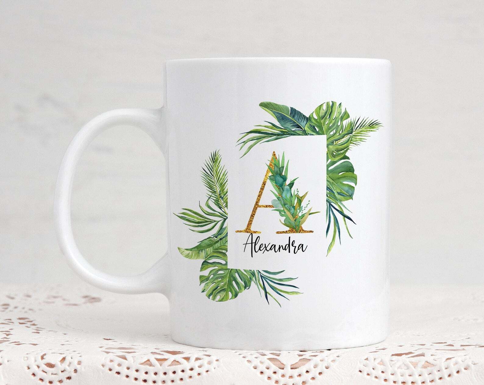 Personalised White Ceramic Mug 11oz Monogram And Name Letter And Name Initial