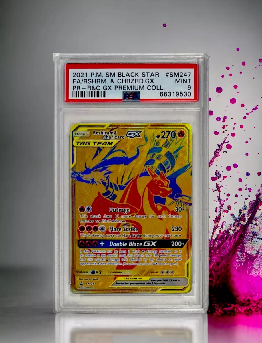 PSA 9 Pokémon Reshiram & Charizard GX SM247 Gold Promo Premium Collection