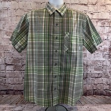 Columbia Mens Green Plaid Short Sleeve Collared Omni-Wick Sportswear Shirt Large