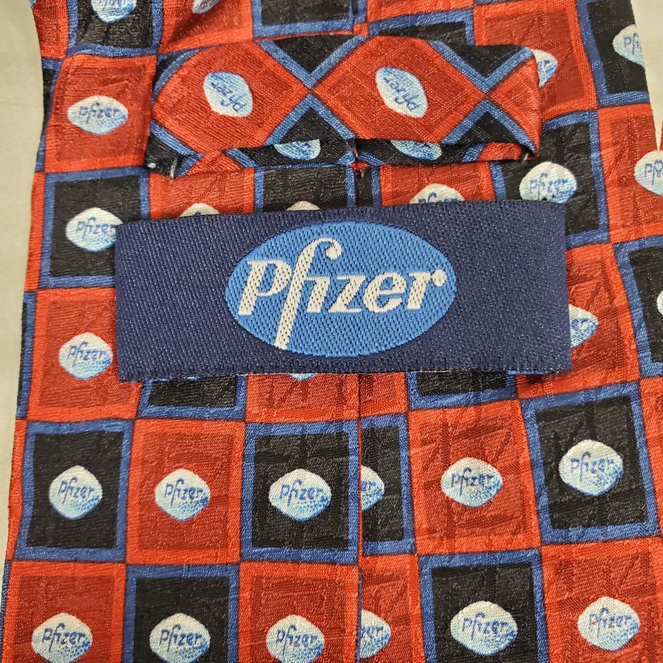 Pfizer Pharmaceutical Promotional Pill Print 100% Silk Wide Tie Blue Pill Viagra - Image 4 of 4