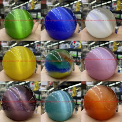 Beautiful Rare Natural Cat's Eye Stone Balls Quartz Crystal Reiki Healing Sphere