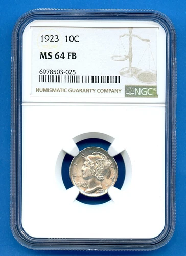 1923 P NGC MS64 FB Mercury Dime 10c US Mint Silver Coin 1923-P MS-64 FSB