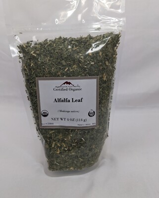 NWT,CERTIFIED ORGANIC ALFALFA LEAF 4oz. IN SEALED REUSABLE POUCH.