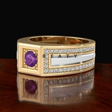 Amethyst Round Cut With 925 Sterling Silver Gold Plated Ring For Men's #451