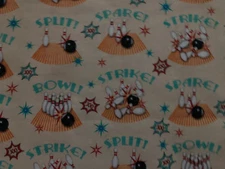 RETRO BOWLING PINS BALLS BOWL STRIKE SPARE CREAM TAN DIGITAL COTTON FABRIC FQ