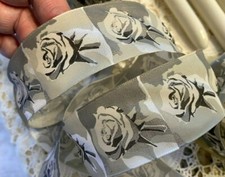 Novelty Roses Ribbon 1.5" Shades of Gray 1yd Made in France