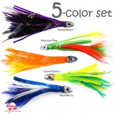 Fish WOW! 5pcs 4" mini tuna feather 1/2oz Bullet chrome Head lure squid 5-color