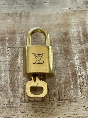 EB-466 #312 Authentic LOUIS VUITTON Lock & Key set Padlock brass ...