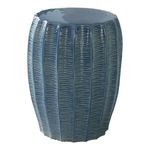 Uttermost Harbor 17.38" Coastal Ceramic Geometric Garden Stool in Aqua Blue - Picture 1 of 4