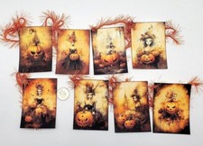 8-Halloween-Ladies-Pumpkins-Handmade-Junk Journal-Linen Cardstock-Hang-Tags