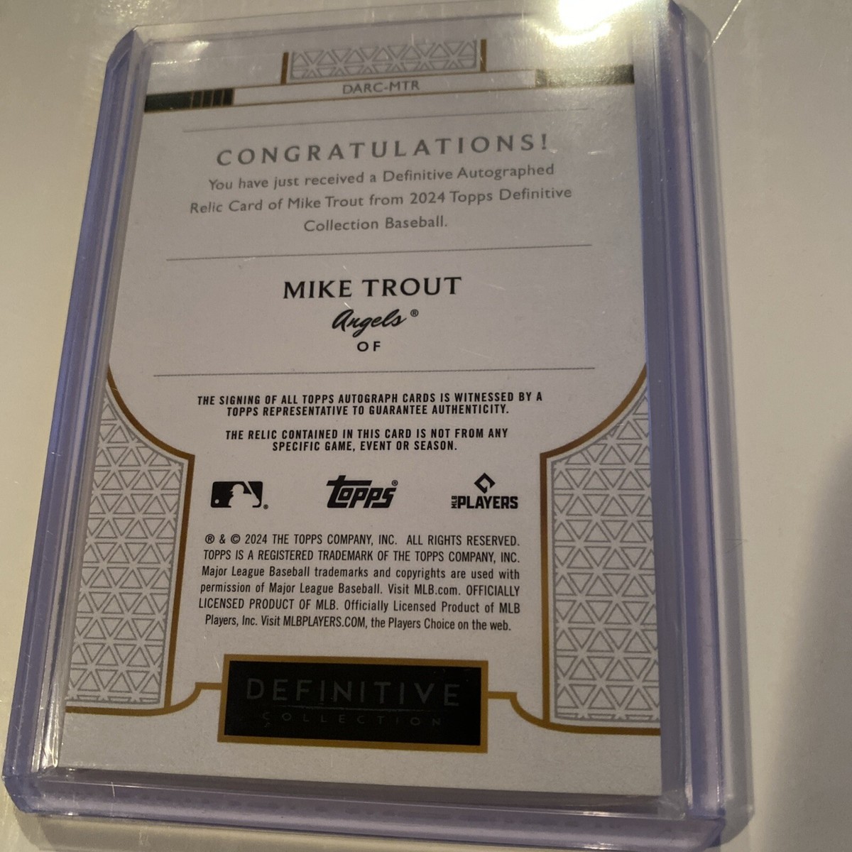 Mike Trout 1 /1 2024 Topps Definitive Autograph And Game Used