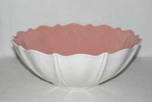 Anchor Hocking Glass OYSTER AND PEARL Fired-On Pink/White Lg Round Console Bowl