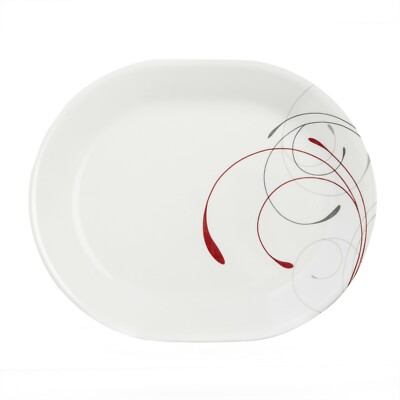 Corelle Livingware SPLENDOR 12 1/4'' Serving Platter red & gray scroll lines NEW
