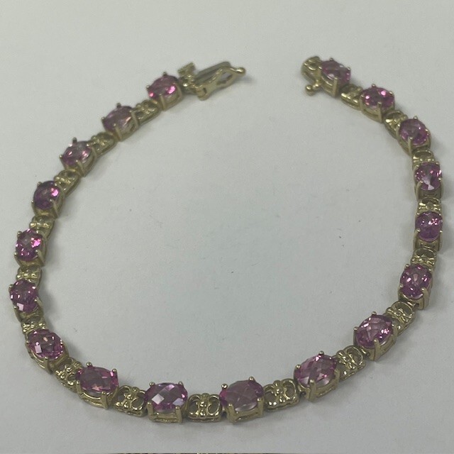 Mystic Pink Topaz 6x4 Oval Checkerboard Gemstone 10kt Yellow Gold