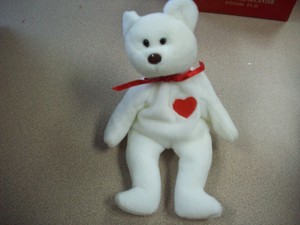 white bear with red heart beanie baby