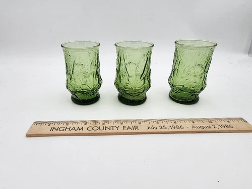Vintage Anchor Hocking Glass Juice Tumblers SET of 6 Rainflower Green 4" T