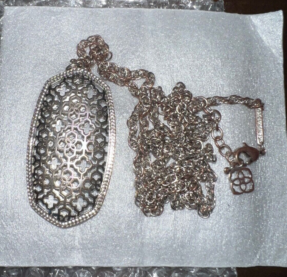 Kendra Scott Rae Long Pendant Necklace Silver tone Filigree Used