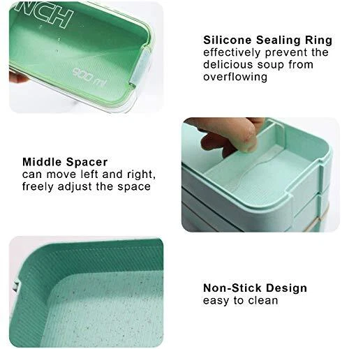 Bento Box Kit,Japanese Lunch Box 3-In-1 Compartment,Leakproof 3 Layer Lunch