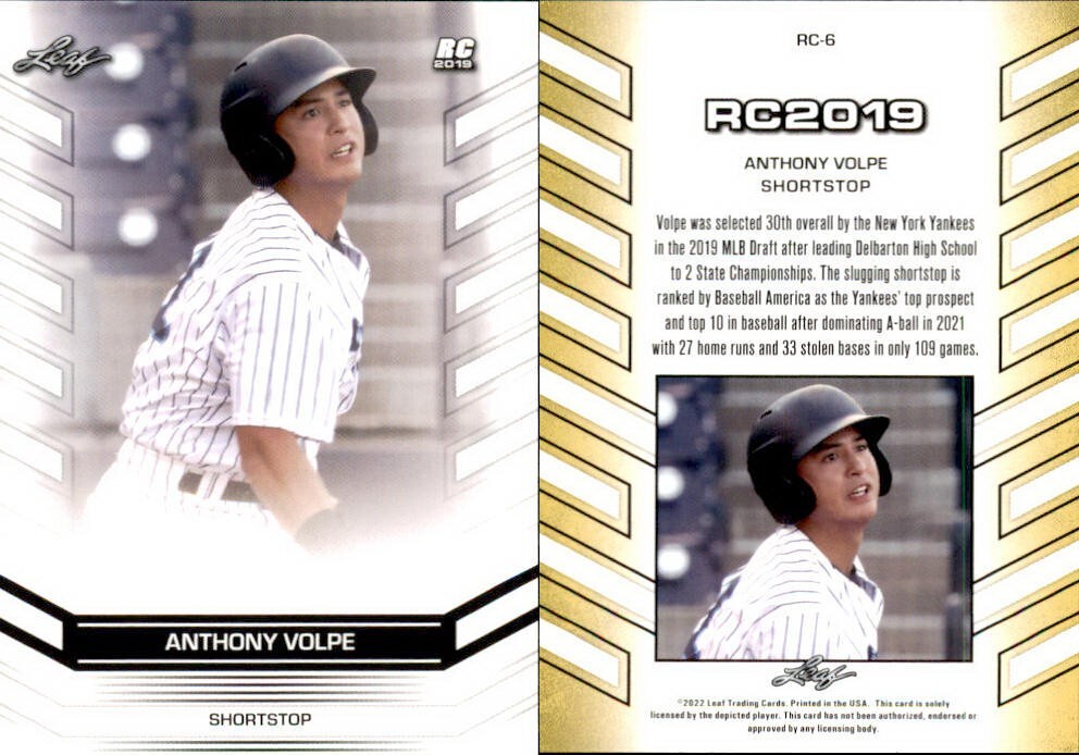 ANTHONY VOLPE 2022 LEAF RC2022 ROOKIE CARD RC #RC-6 NEW YORK YANKEES