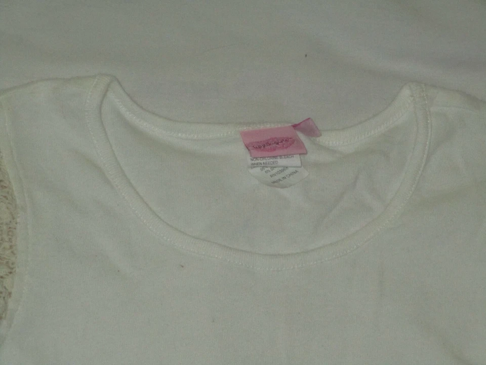 Lipstik Girls Shirt Top Size 16 Crochet Sleeve Ivory Knit Pretty - Imagem 3 de 3