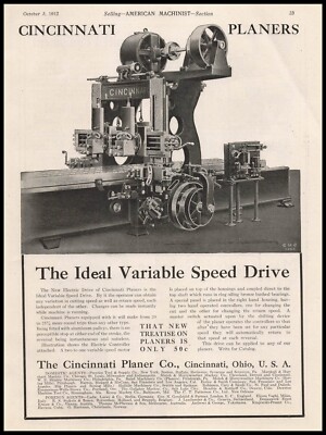 1912 Cincinnati Planer Co Ohio Photo Ideal Variable Speed Drive Planers Print Ad