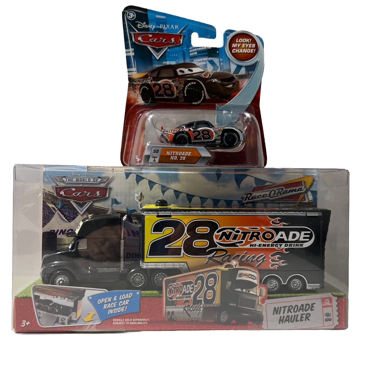 Disney Pixar Cars NITROADE- HAULER & RACE CAR The World Of Cars/Race O Rama  NIB