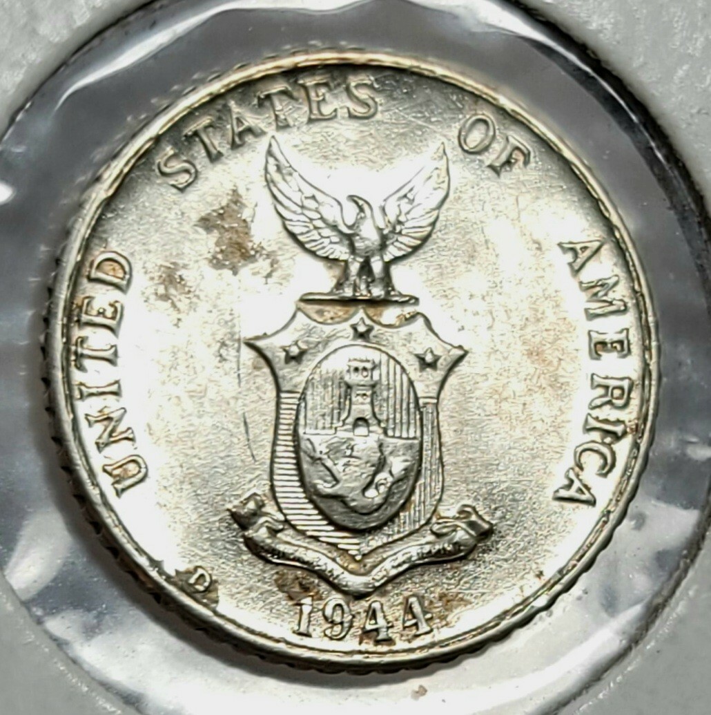 1944-D PHILIPPINES 10 CENTAVOS COIN - .720 SILVER - 17MM