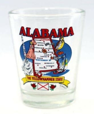 ALABAMA  STATE ELEMENTS MAP SHOT GLASS SHOTGLASS