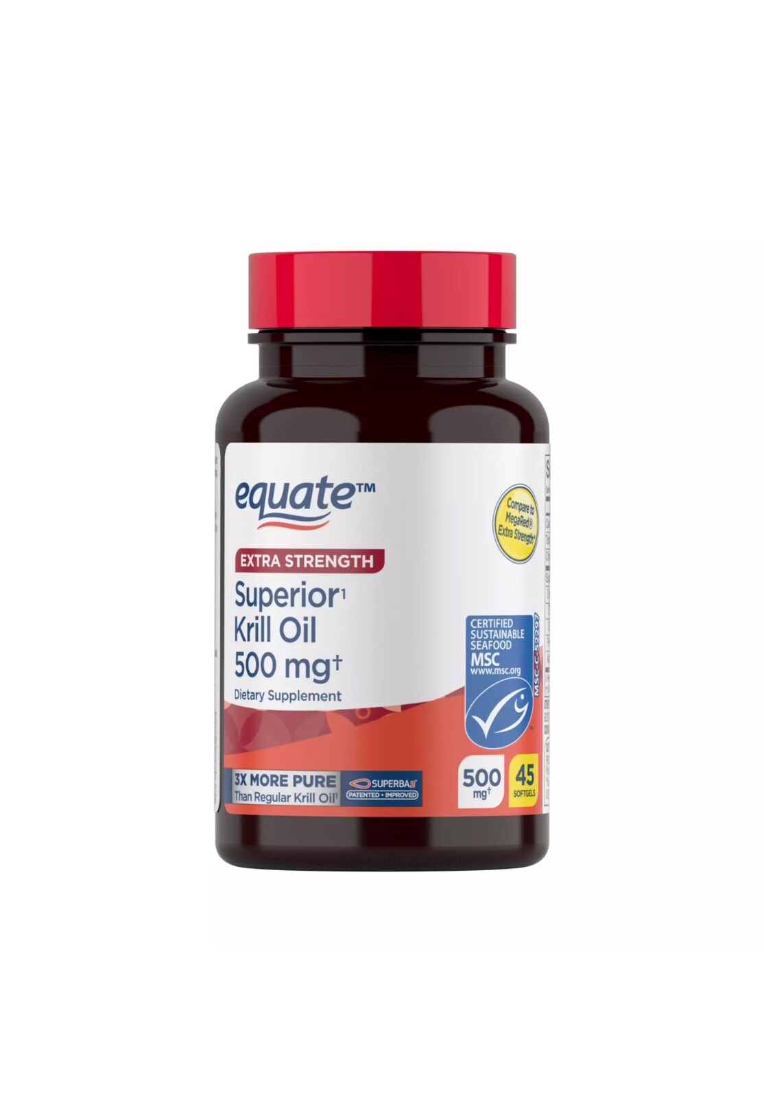 Equate Extra Strength Krill Oil Dietary Supplement, 500 mg, 45 count