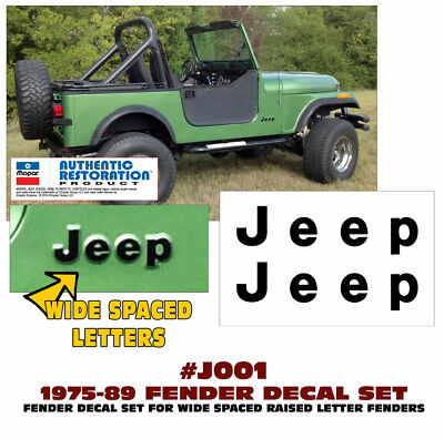 GE-J001 1975-1995 JEEP CJ - FENDER LETTER DECAL STICKER - WIDE SPACED - LICENSED