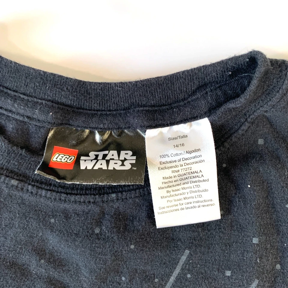 LEGO Star Wars Darth Vader Youth Black T-Shirt Sz 14/16 Neon Green Death Star - Image 4 of 4