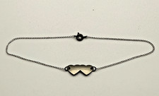Sterling Silver Ankle Bracelet w/ Two Hearts 9 1/4"