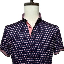 Greyson Shirt Mens Small Blue Pink Short Sleeve Wolf Moon Stretch Polo Golf
