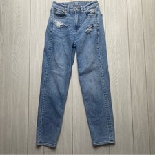 American Eagle Women's Distressed Light Wash Mom Straight Jeans Size 00 Regular