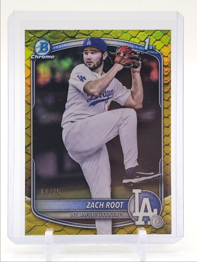 ZACH ROOT 2025 BOWMAN CHROME DRAFT 1ST REPTILIAN YELLOW /75 Q3249