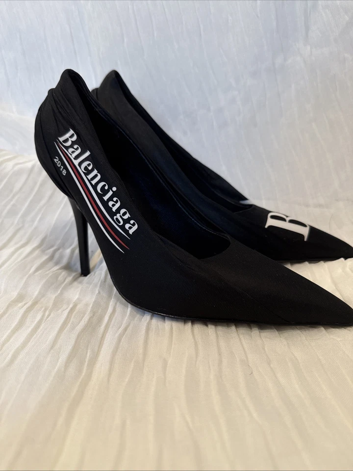 Zapatos de salón Balenciaga de tela de cuero con logotipo de cuchillo punta puntiaguda EUR 38 | US 8 | UK5 Foto 3 de 4