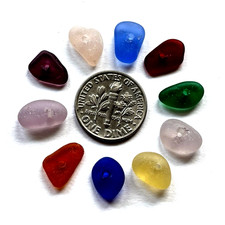 Surf Tumbled Sea Glass Sm DRILLED Jewelry Quality 10 Pieces GREAT COLORS
