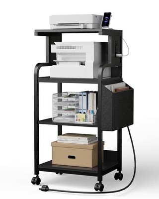 Tall Printer Stand with Storage Adjustable Shelf and Bag, 4-Tier Large Printe...