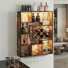 YOURLITE Weinregal Wand m. LED-Beleuchtung Aus Metall & Holz (industrial Style) 