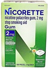 Nicorette Gum Spearmint Burst - 2MG -100 Pieces-Stop Smoking Aid FREE SHIPPING 