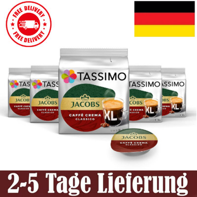 Tassimo Capsules Jacobs Caffè Crema Classico XL, 80 Coffee Capsules, Pack of 5