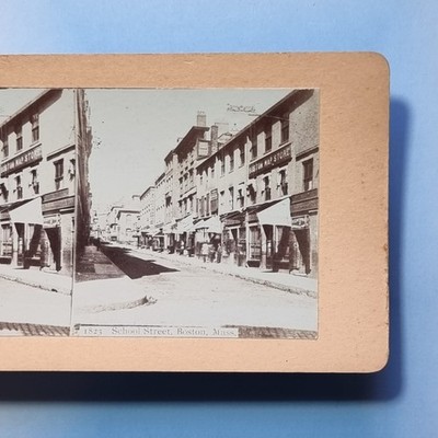 Boston MA Stereoview 3D C1875 Real Photo School Street Map Store Storefront USA