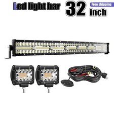 32 Inch Curved LED Light Bar Kit 2x 4 Inch Cube Pods Spot Flood Combo Work Light
