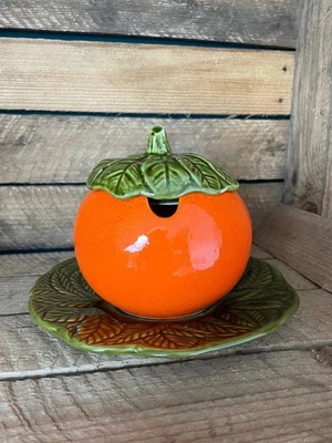 Confiturier vintage en barbotine - forme orange - vintage - Photo 1/4
